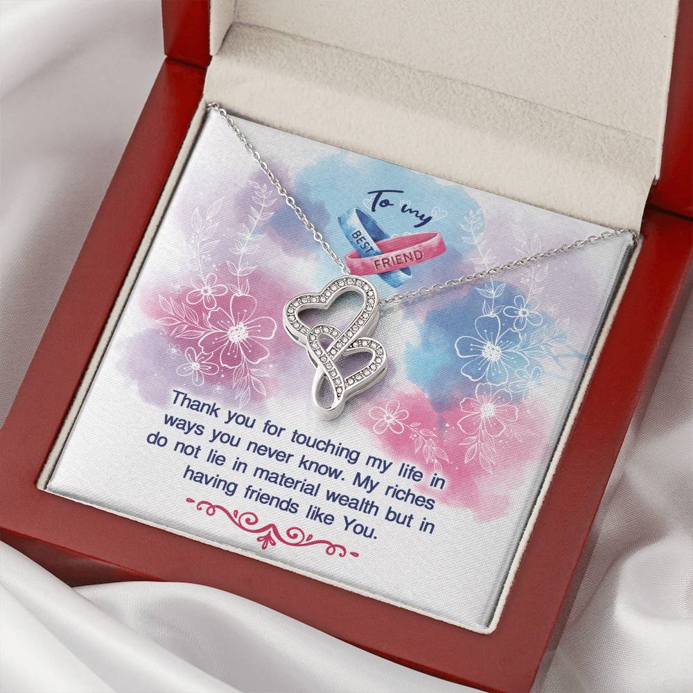 To My Best Friend 14K White Gold Double Hearts Necklace