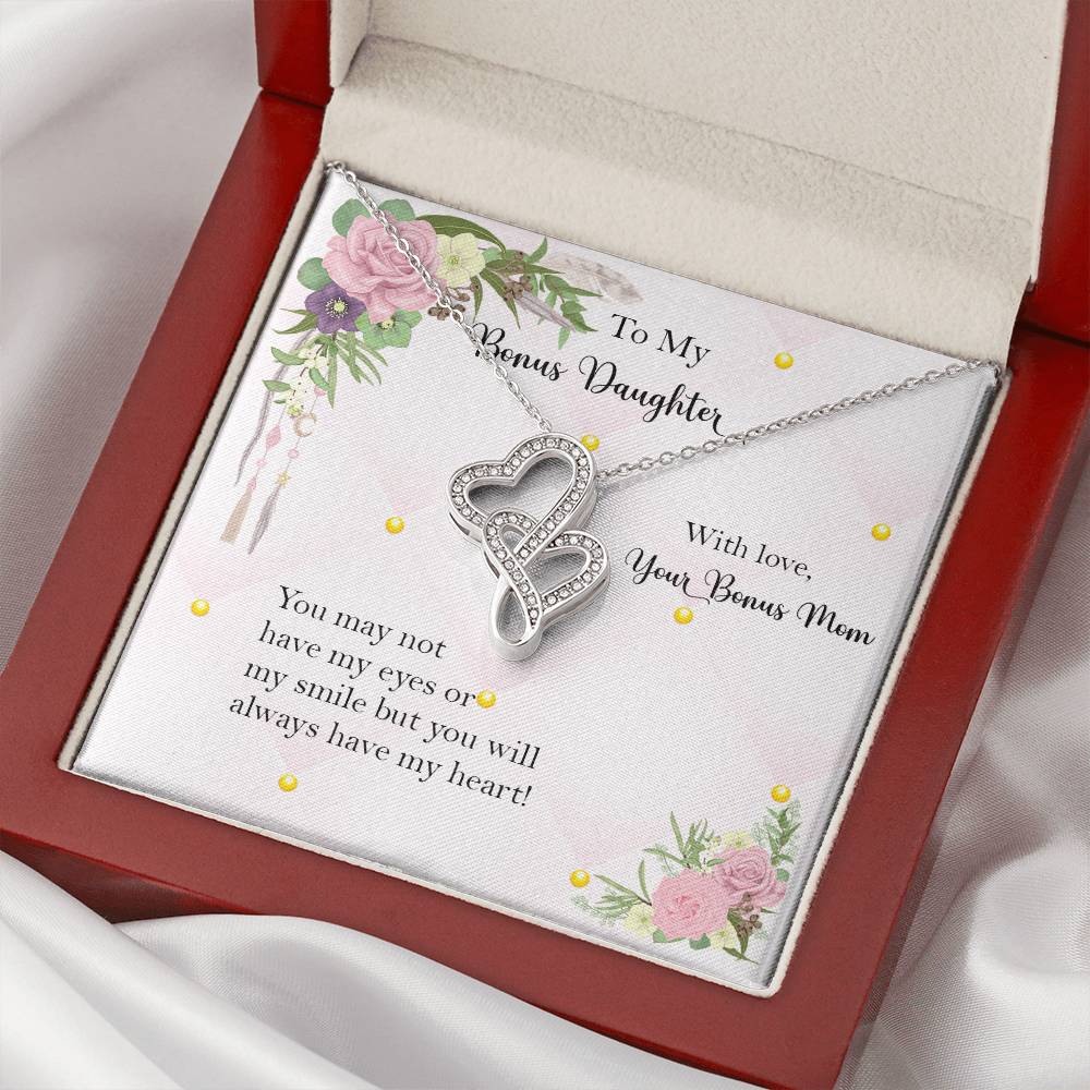 Bonus Daughter From Bonus Mom No Dna But You Have My Heart 1 Double Hearts Necklace