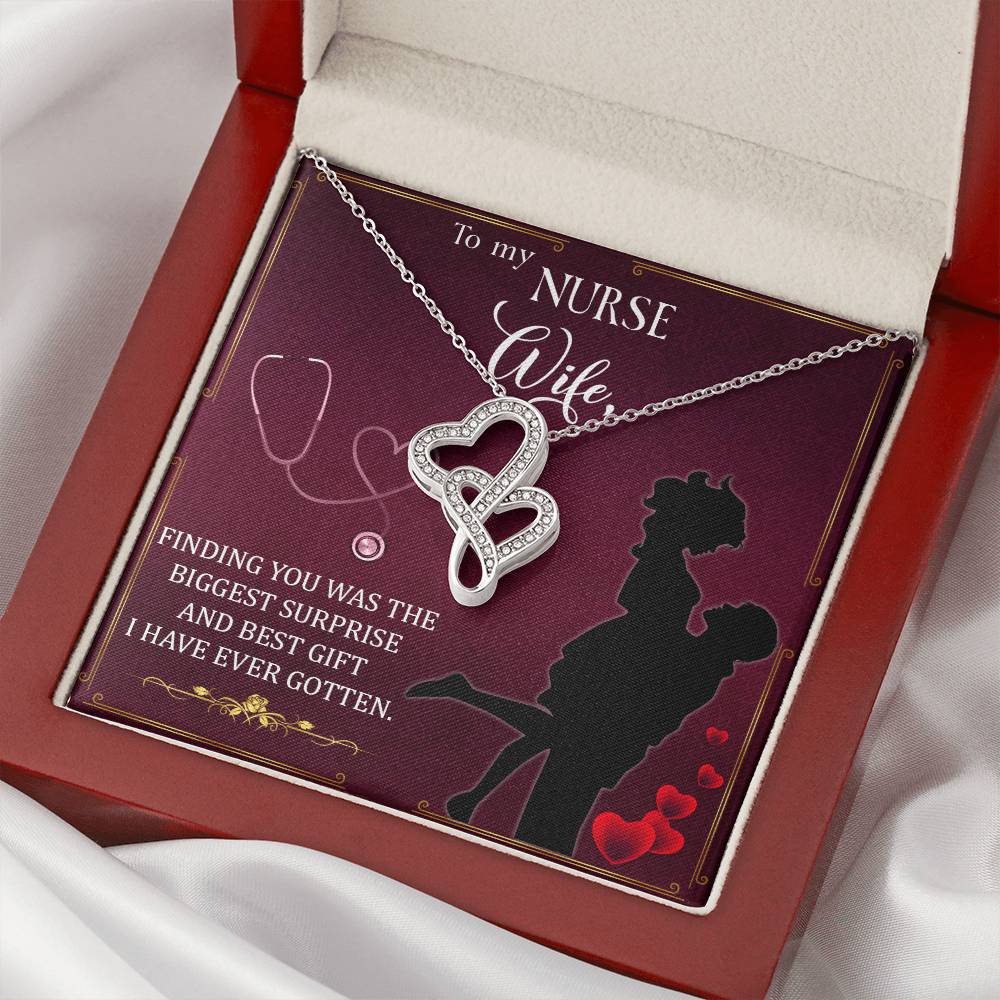 To My Nurse Wife - Finding You Was The Biggest Surprise - Double Hearts Necklace