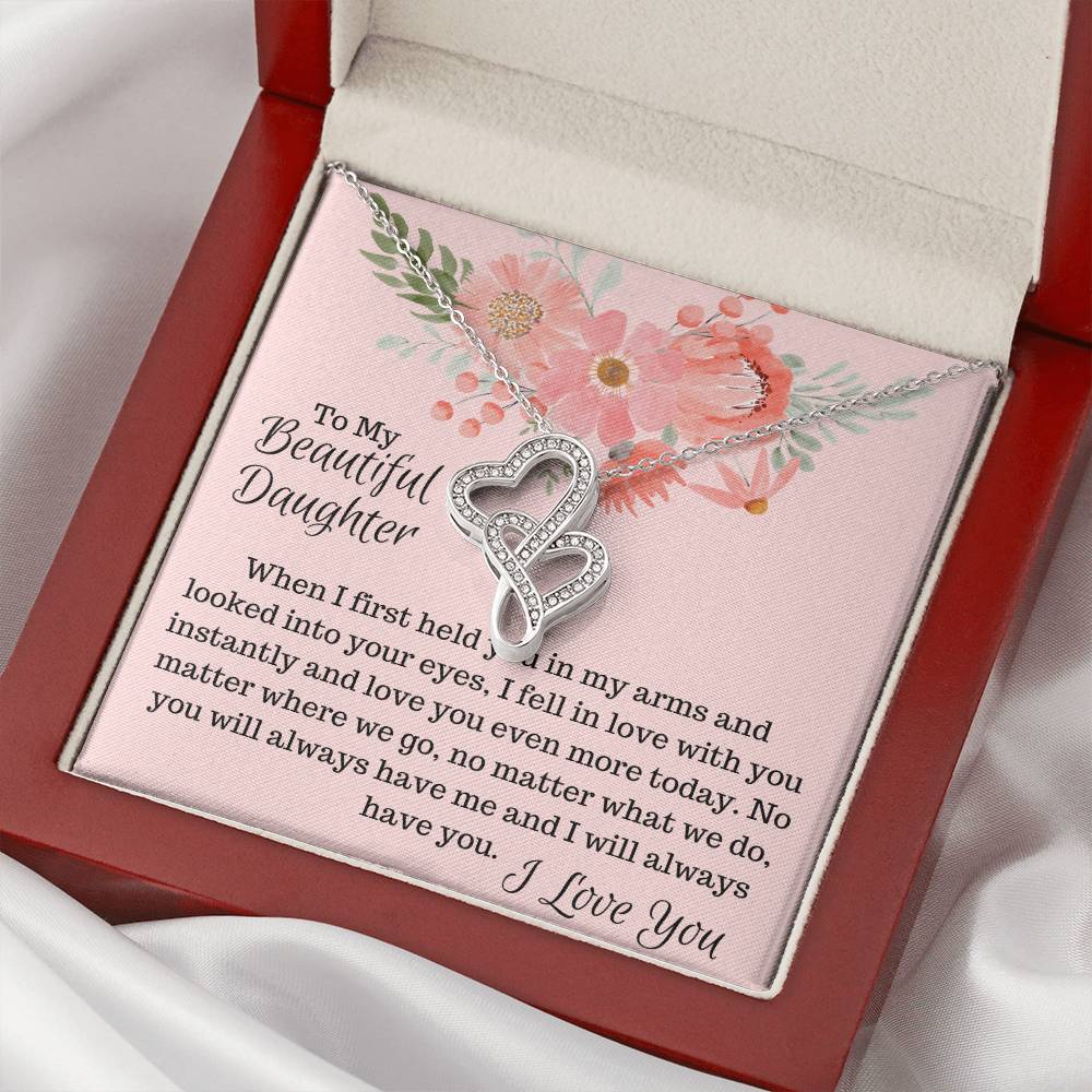 To My Beautiful Daughter - Double Hearts Necklace