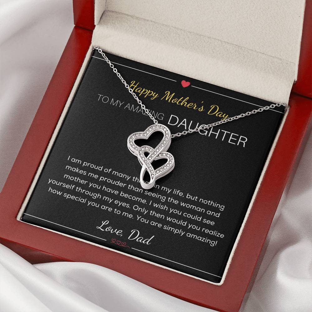 Happy Mother's Day Gift For Daughter From Dad - Mother's Day Necklace For Daughter - Daughter's Birthday - Daughter's Double Hearts Necklace