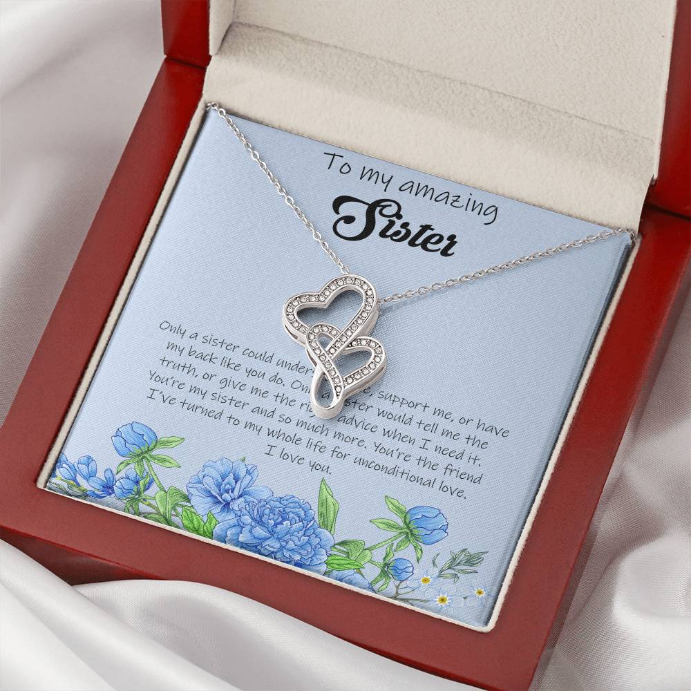 To My Amazing Sister - Blue Double Hearts Necklace