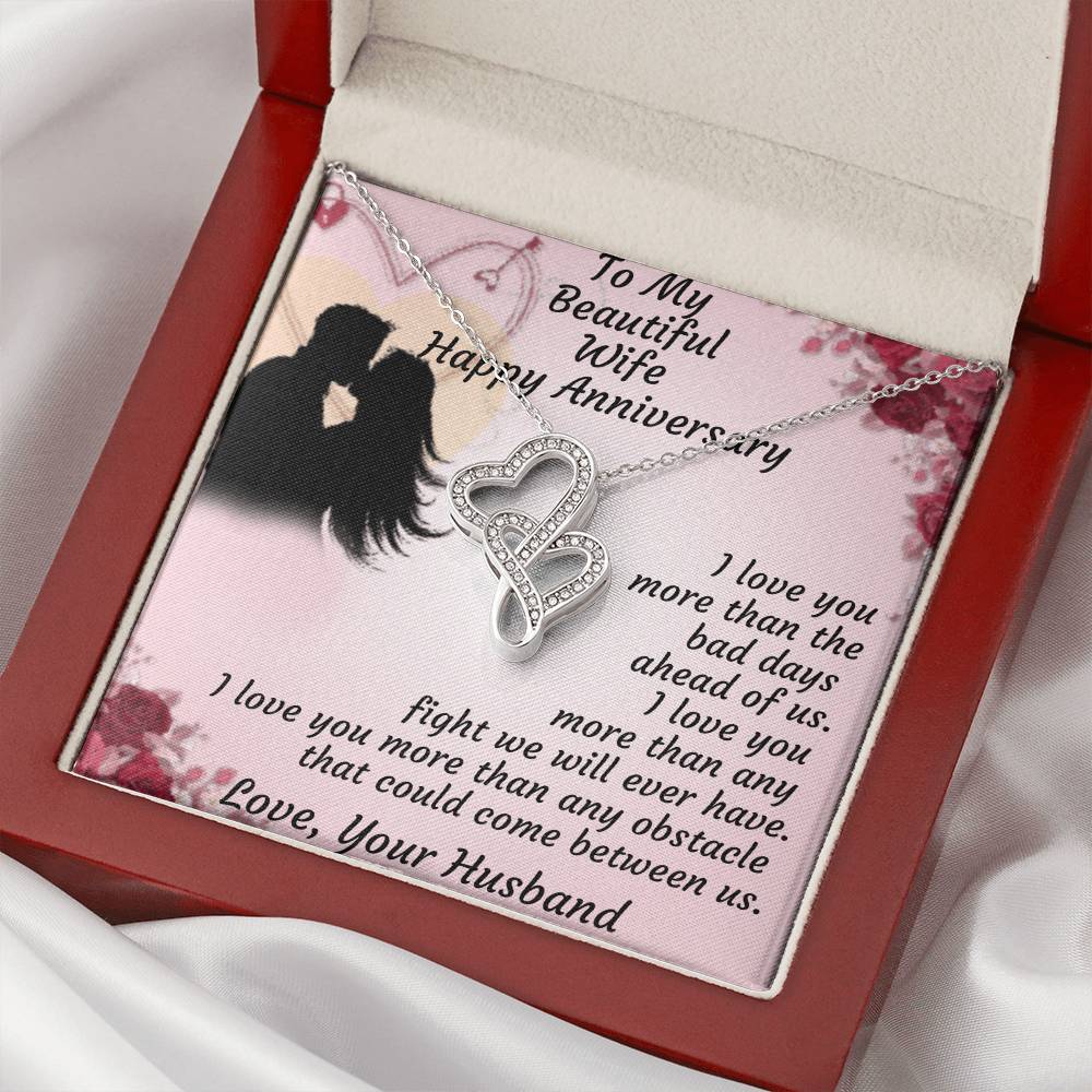 To My Beautiful Wife Happy Anniversary - Double Hearts Necklace