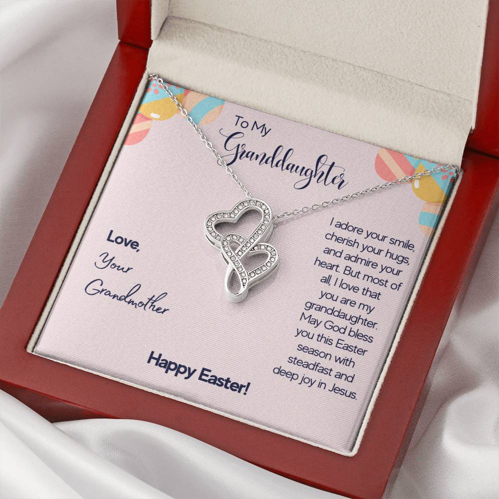 To My Granddaughter - I Adare Your Smile Cherish Your Hugs - Love Your Grandmother - Happy Easter - Necklace Double Hearts Necklace