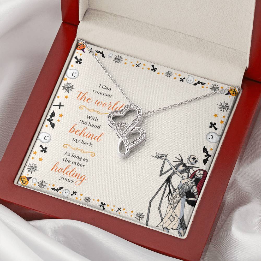 Best Romantic Holiday Gift For Her I Can Conquer The World With One Hand As Long As You Double Hearts Necklace