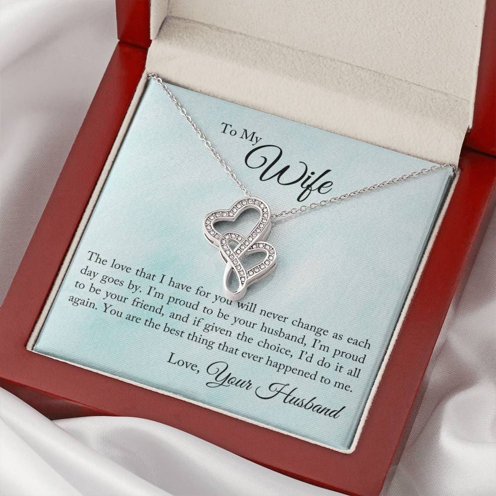 To My Wife - I'm Proud To Be Your Husband - Double Hearts Necklace