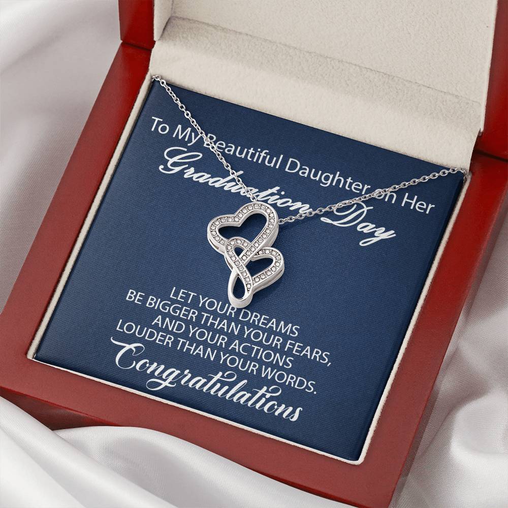 To My Daughter - Let Your Dreams Double Hearts Necklace