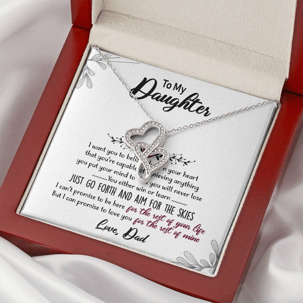 Double Heart Necklace Gift - To Daughter From Dad Necklace - Dad And Daughter Never Forget I Love You Gift From Dad - 2 Double Hearts Necklace