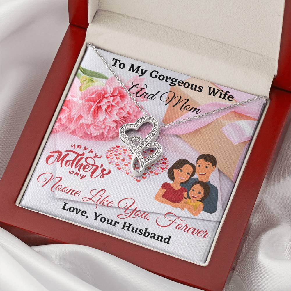 To My Gorgeous Wife And Mom Double Hearts Necklace