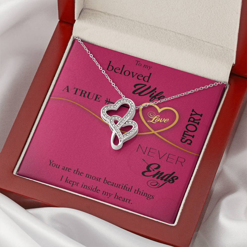 Gifts For Wife- Elegant Necklace With Message Card You're The Most Beautiful Things I Kept Inside My Heart! Double Hearts Necklace