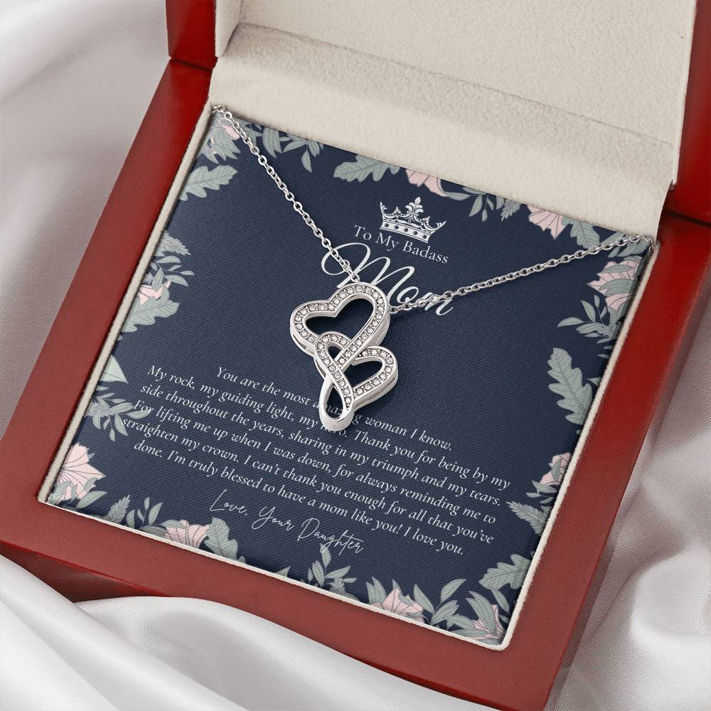 To My Beautiful Mom Necklace Badass Mom Gift Mother’S Day Gift Birthday Gift Gift From Daughter On Wedding Day Double Hearts Necklace