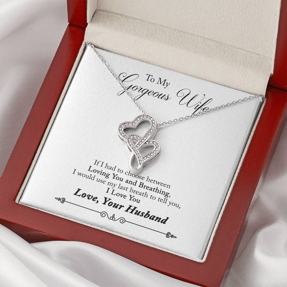 To My Gorgeous Wife You Are Wonderful To Me - Best Meaningful Gift For Wife Necklace Gift Idea Double Hearts Necklace
