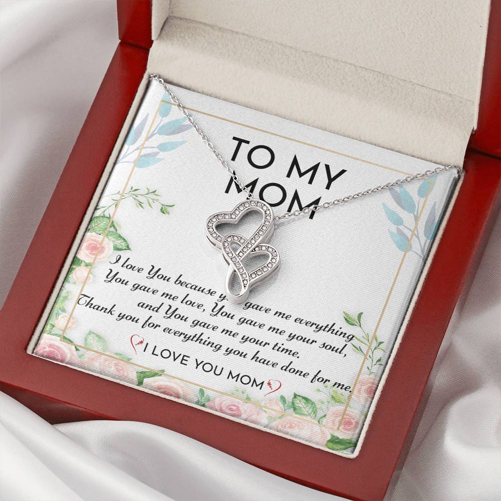To My Mom - I Love You - Double Hearts Necklace