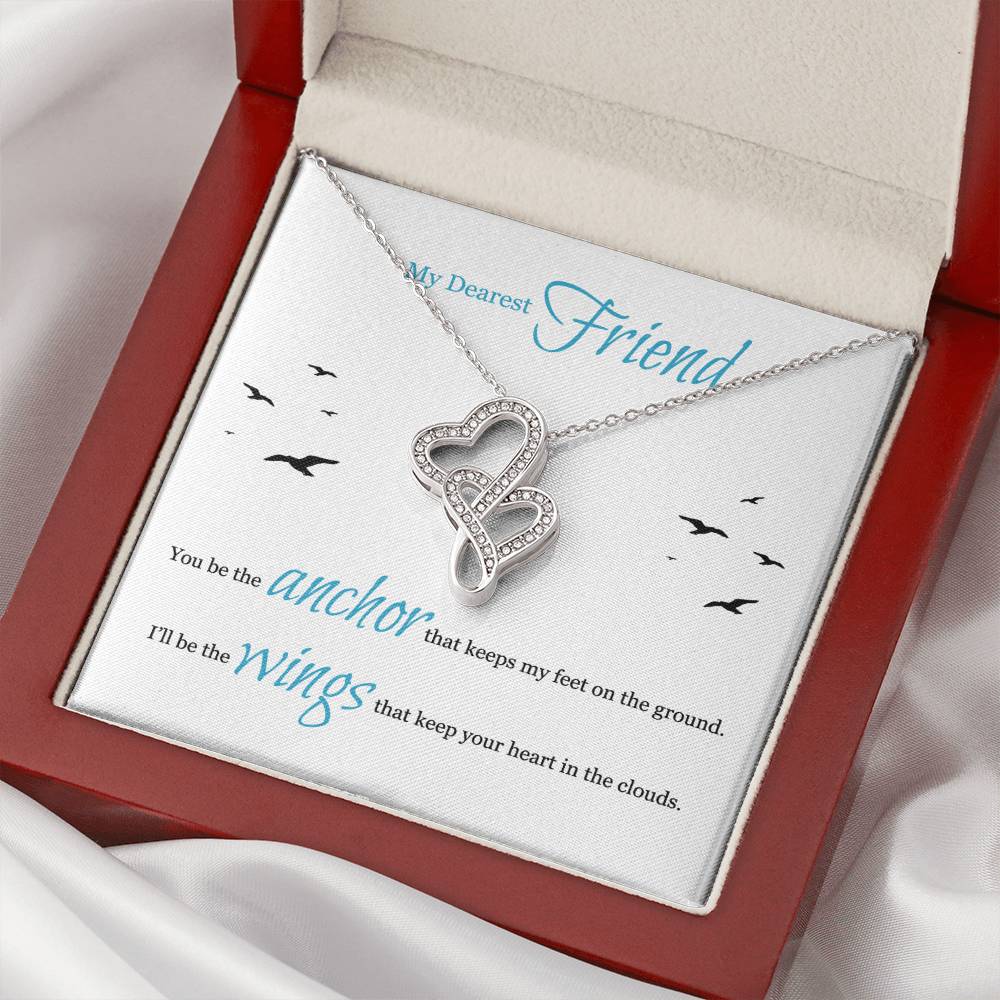 To My Dearest Friend - I'll Bee The Wings That Keep Your Heart In The Clouds - Necklace Double Hearts Necklace