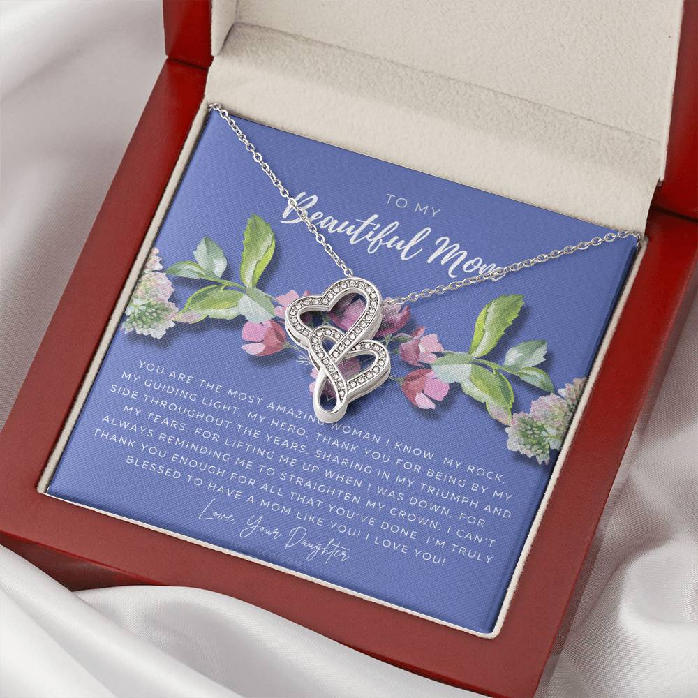 To My Beautiful Mom Necklace Beautiful Mom Gift Mother’S Day Gift Birthday Gift Gift From Daughter On Wedding Day Double Hearts Necklace
