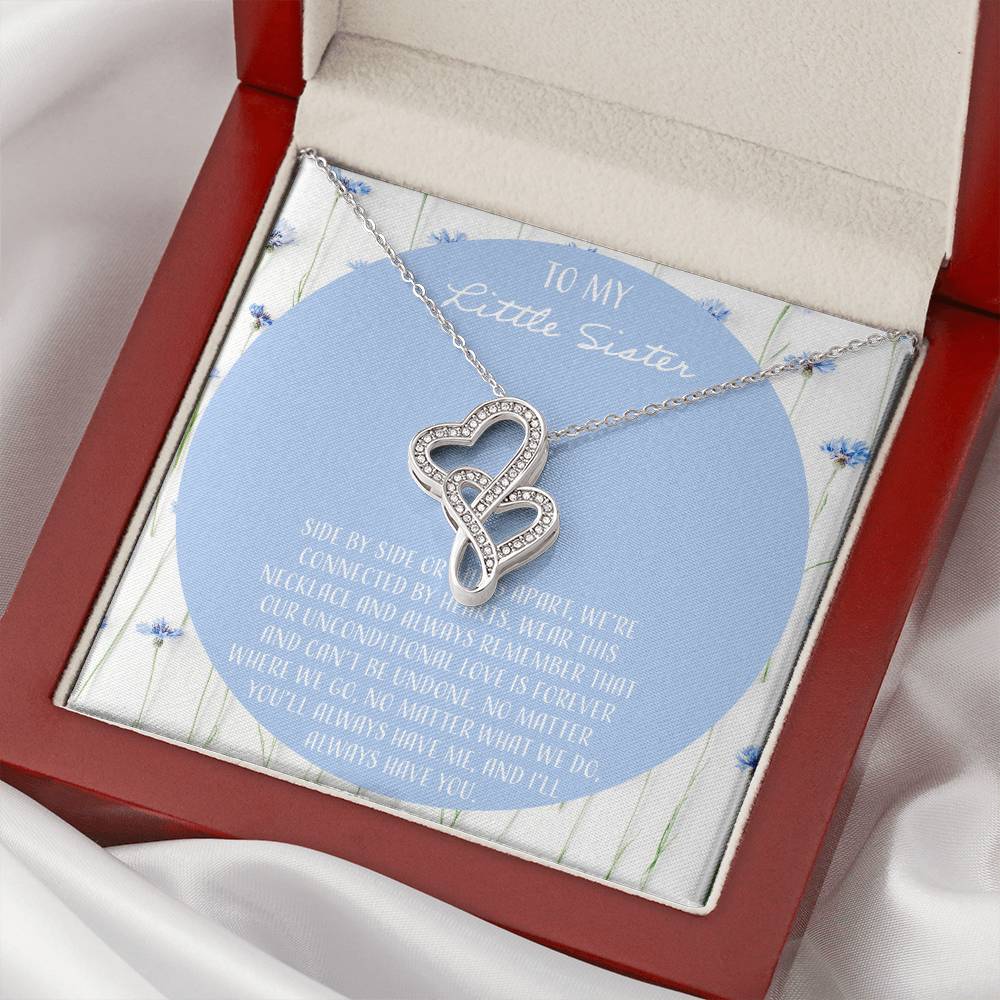 To My Little Sister Side By Side Double Hearts Necklace