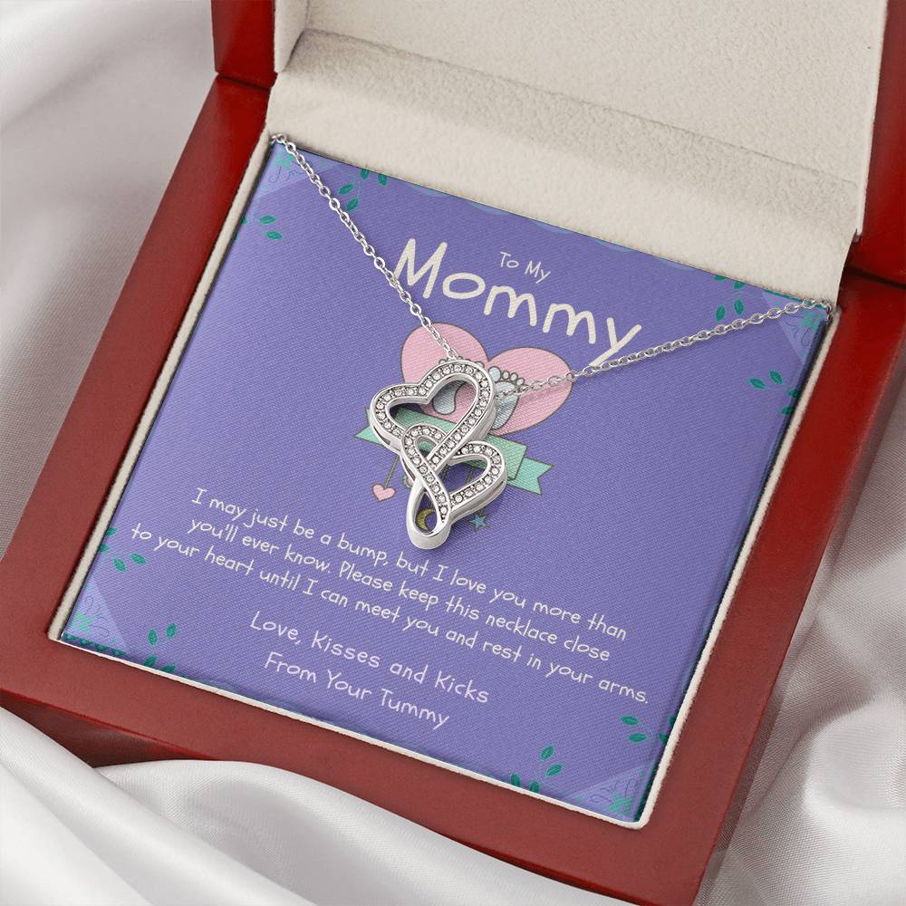 Mom To Be Gift New Mommy Gift Necklace Pregnant Wife Gift I May Just Be A Bump But I Love You To Mummy From Bump Double Hearts Necklace