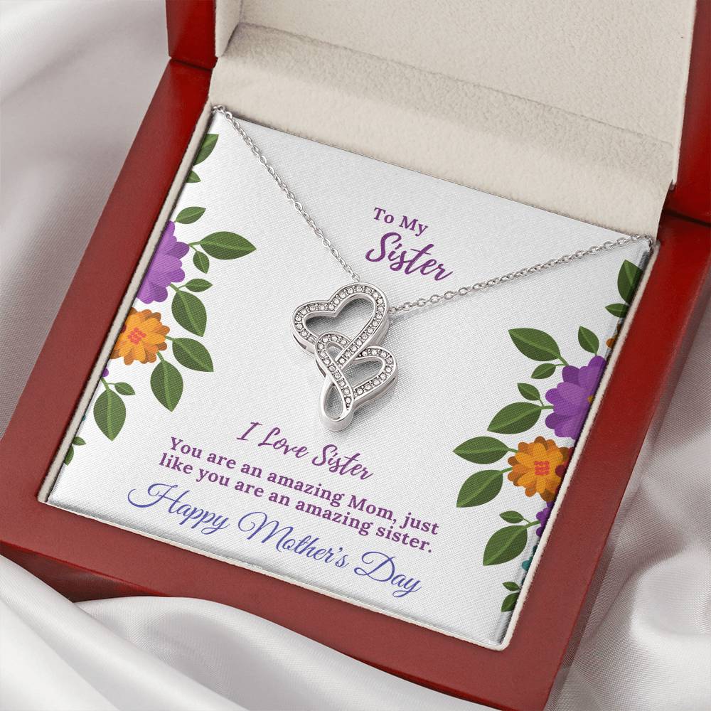 To My Loving Sister-Happy Mother's Day Double Hearts Necklace