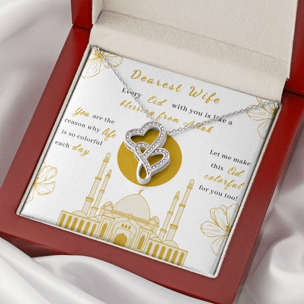 Beautiful Eid Gift For Wife - Dearest Wife - Islamic Jewelry Ramadan Eid Gift Celestial Jewelry Necklace - Engagement Double Hearts Necklace