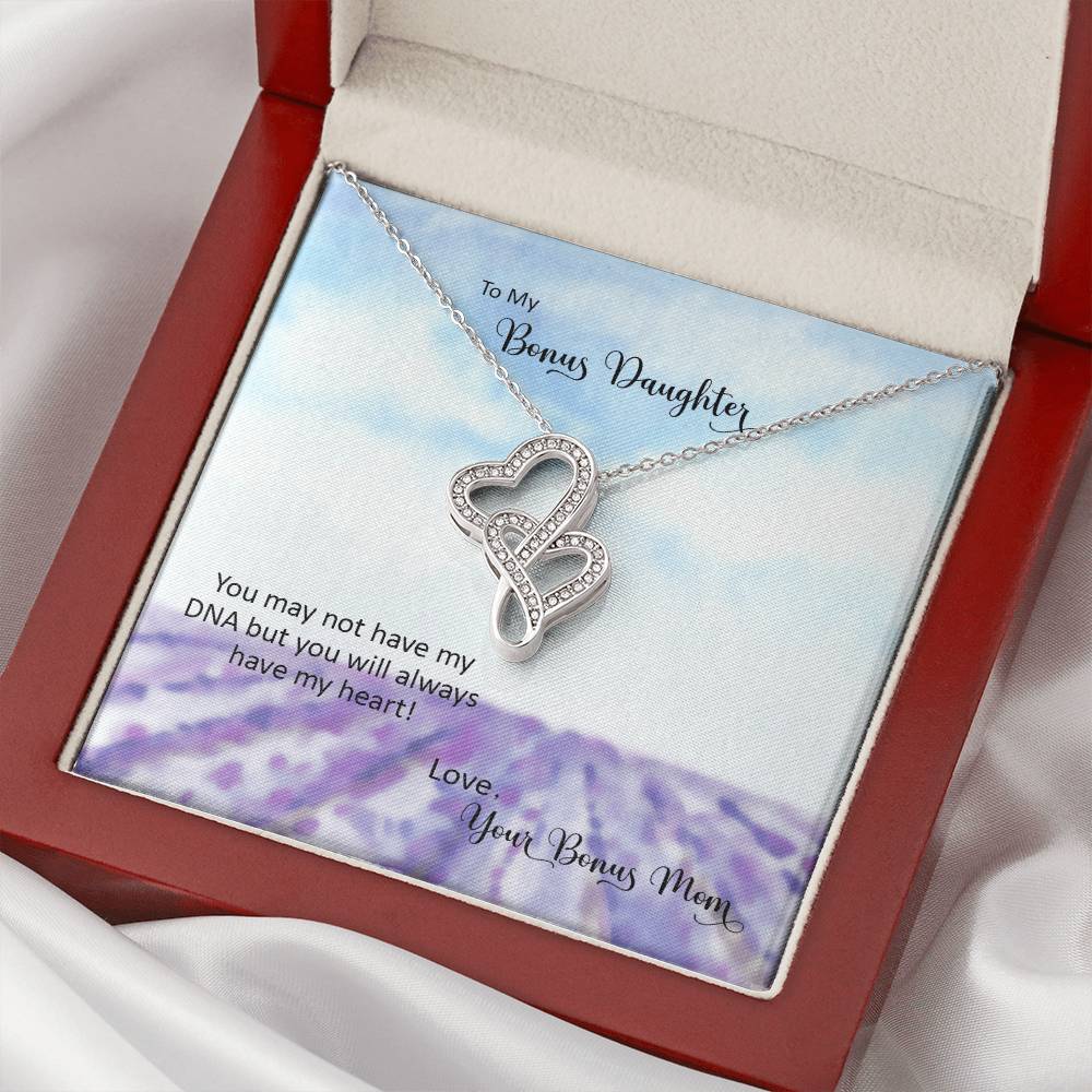 Bonus Daughter From Bonus Mom No Dna But You Have My Heart 3 Double Hearts Necklace