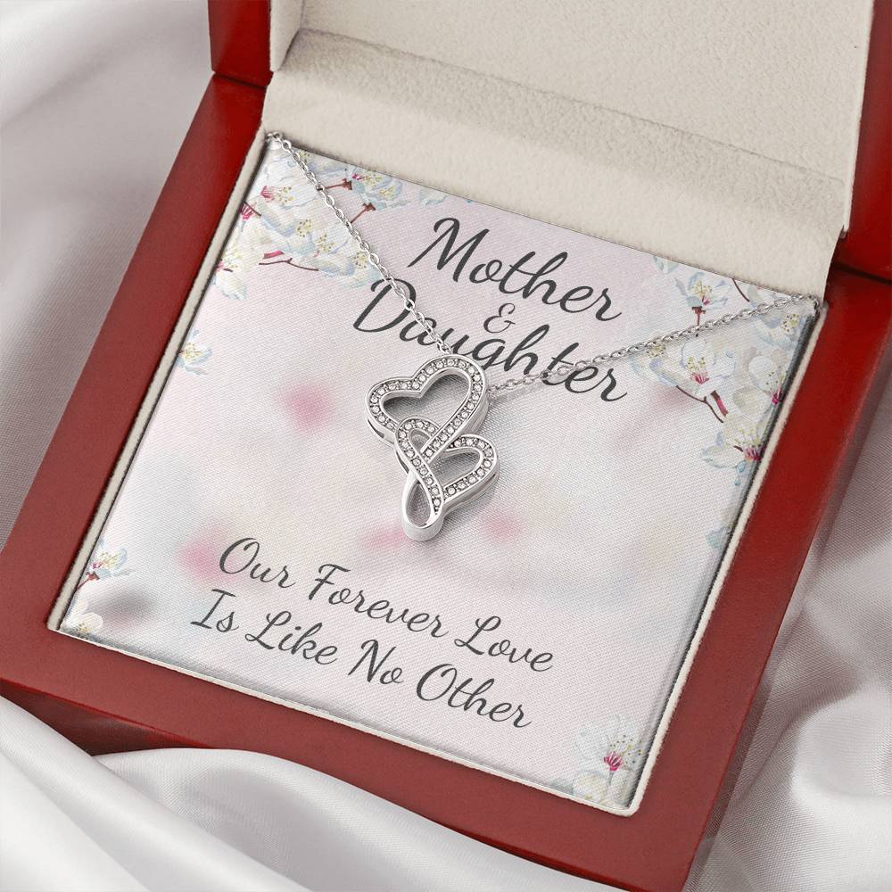 Mother And Daughter With Luxury Box Double Hearts Necklace