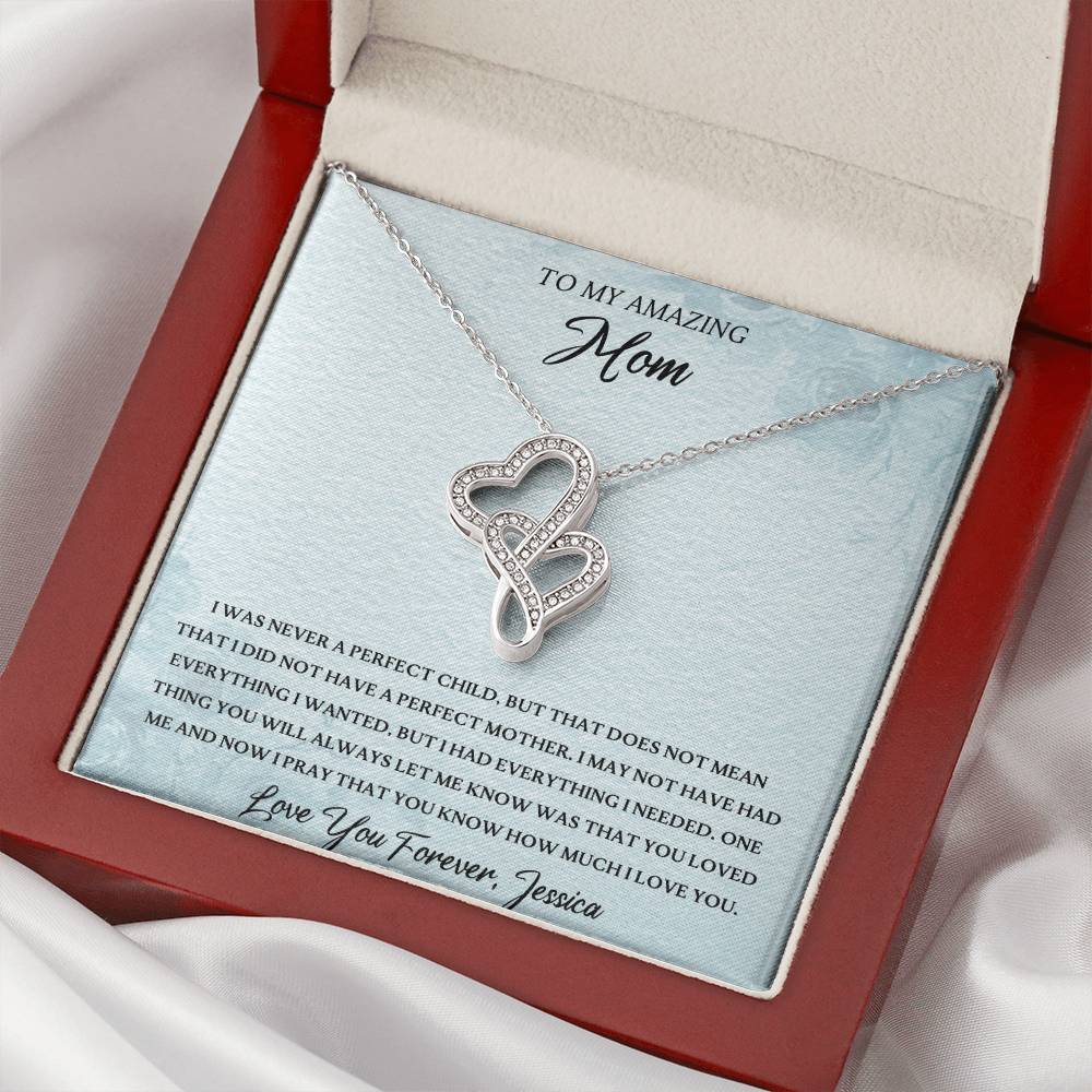 To My Amazing Mom Personalized Necklace - Love You Forever Double Hearts Necklace