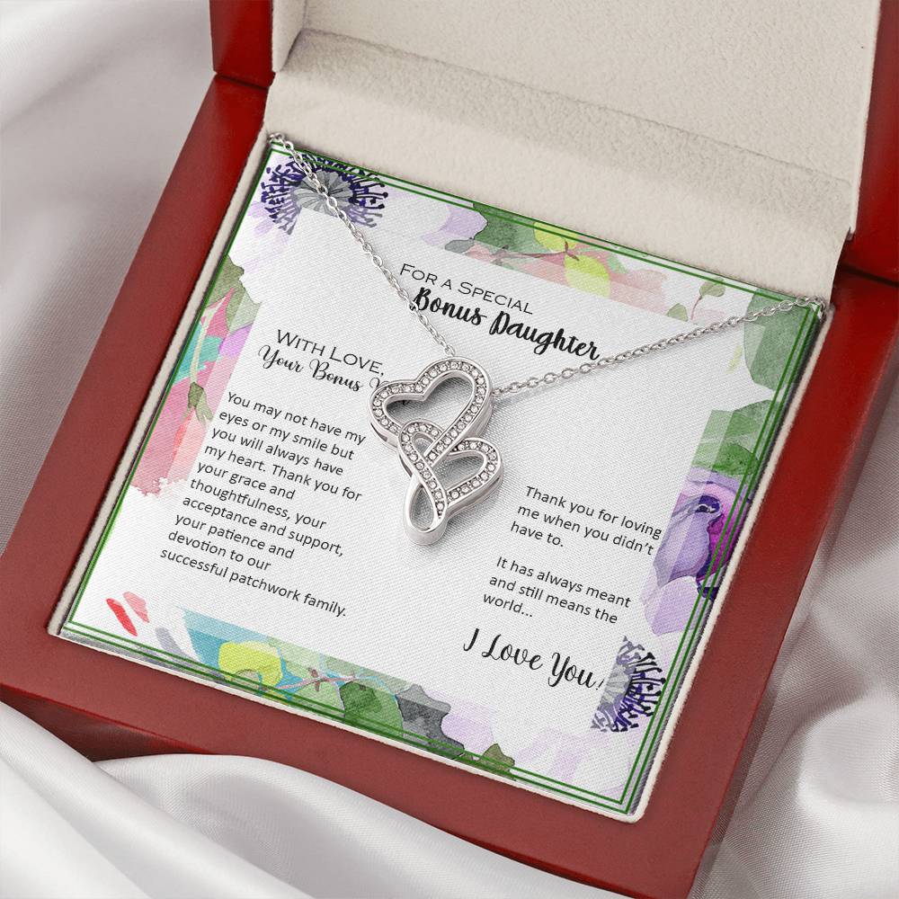 Bonus Daughter From Bonus Dad No Dna But You Have My Heart 7 Double Hearts Necklace