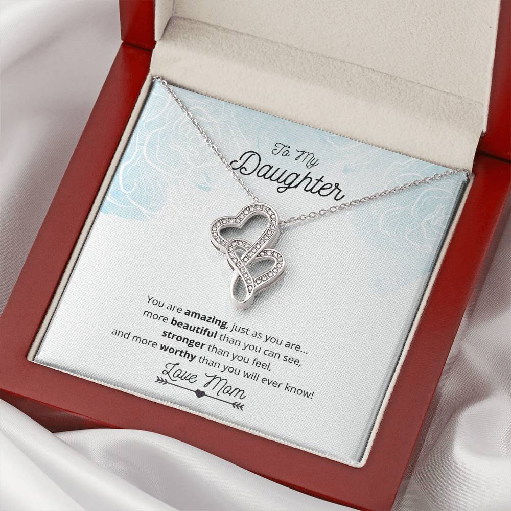 To My Daughter Double Hearts Necklace
