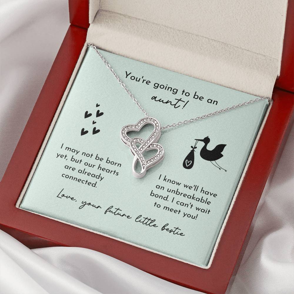 Aunt To Be Birth Announcement Double Hearts Mint Stork Double Hearts Necklace