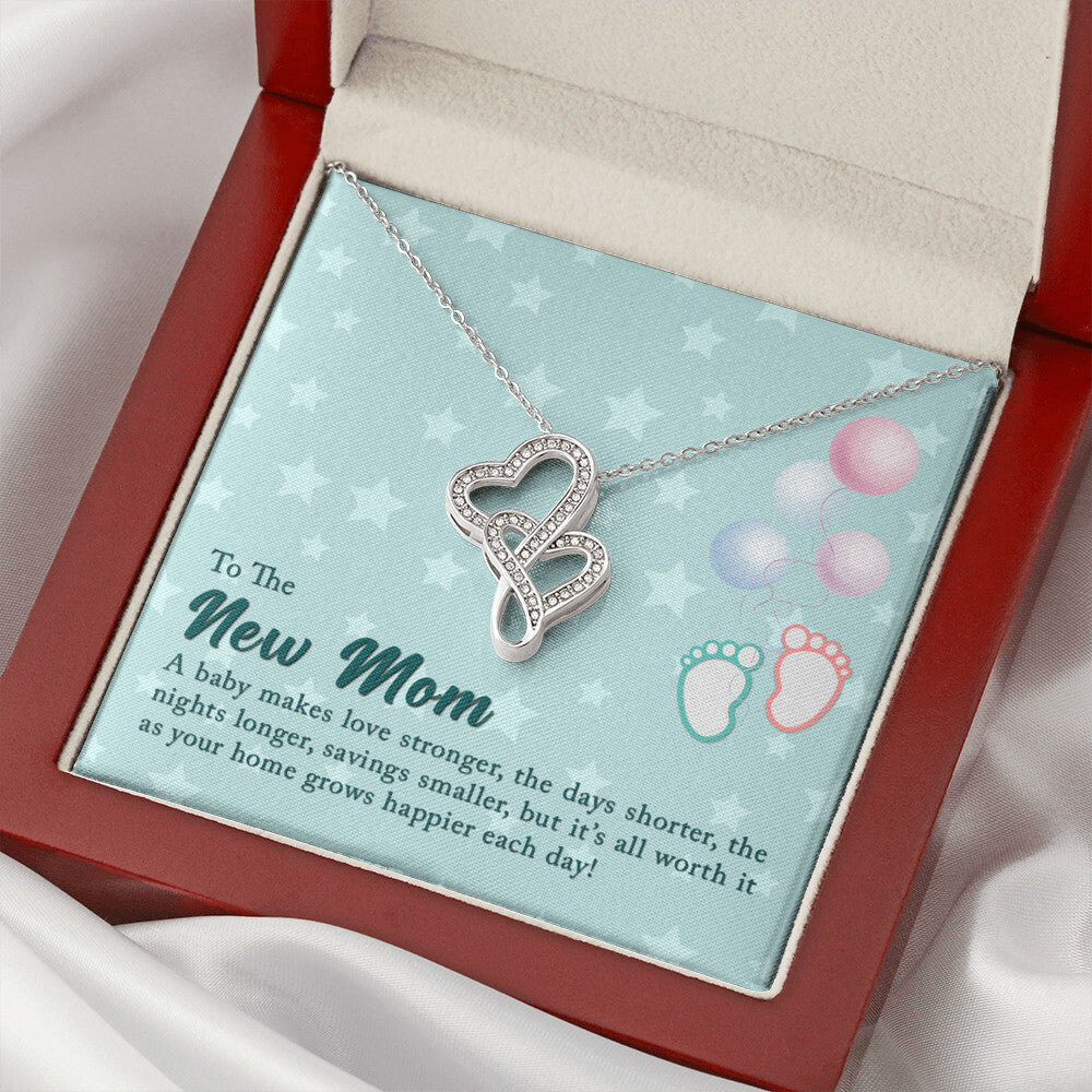 To The New Mom A Baby Makes Love Stronger Double Hearts Necklace