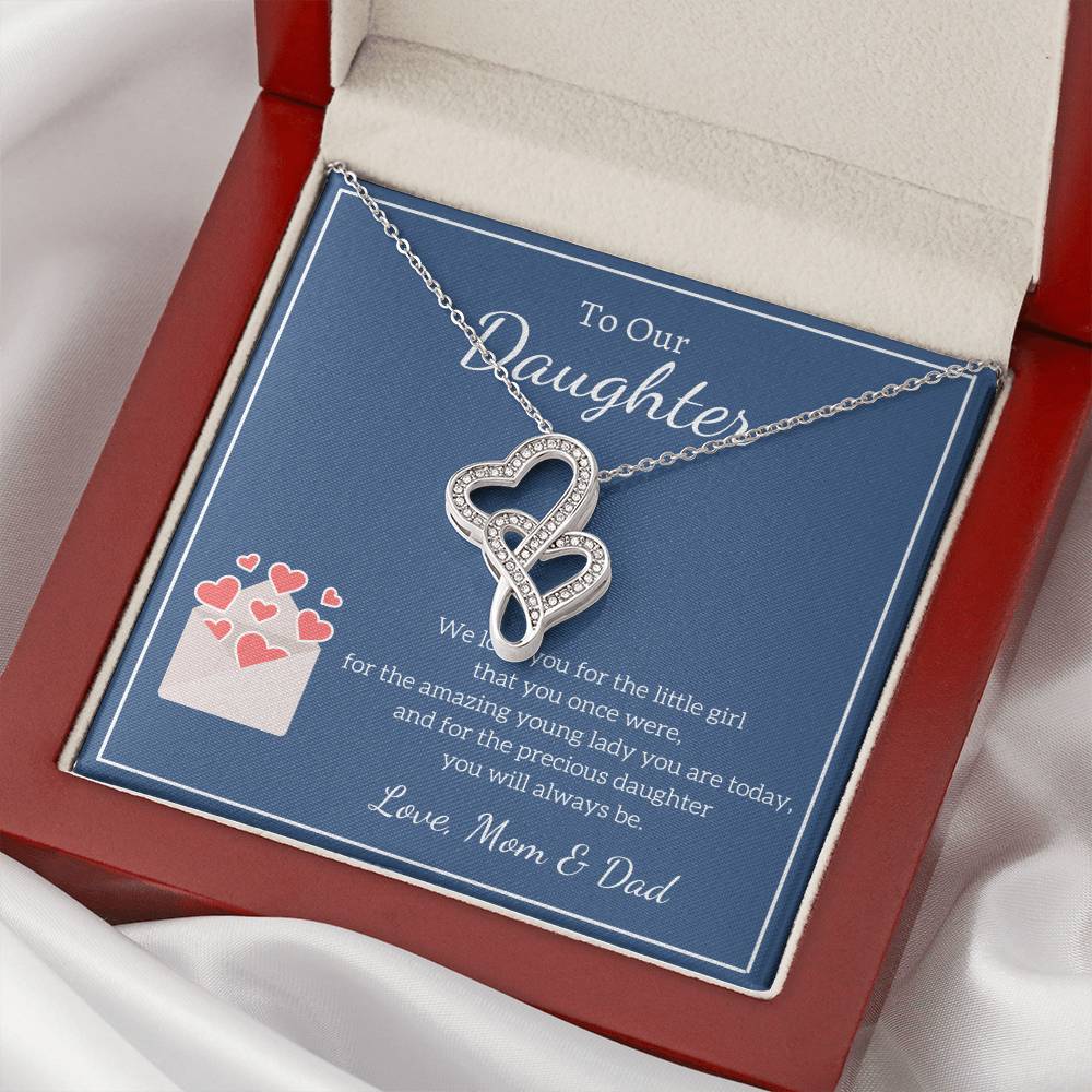 To My Daughter Necklace - Mom To Daughter Double Heart Necklace Gift - Mom And Daughter Always Remember Gift From Mom 9 Double Hearts Necklace