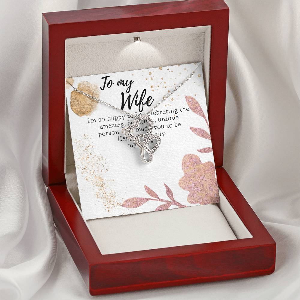 To My Wife Necklace - Happy Birthday My Love - Anniversary Gift For Wife Gift For Wife Wife Necklace Mothers Day Gift Double Hearts Necklace