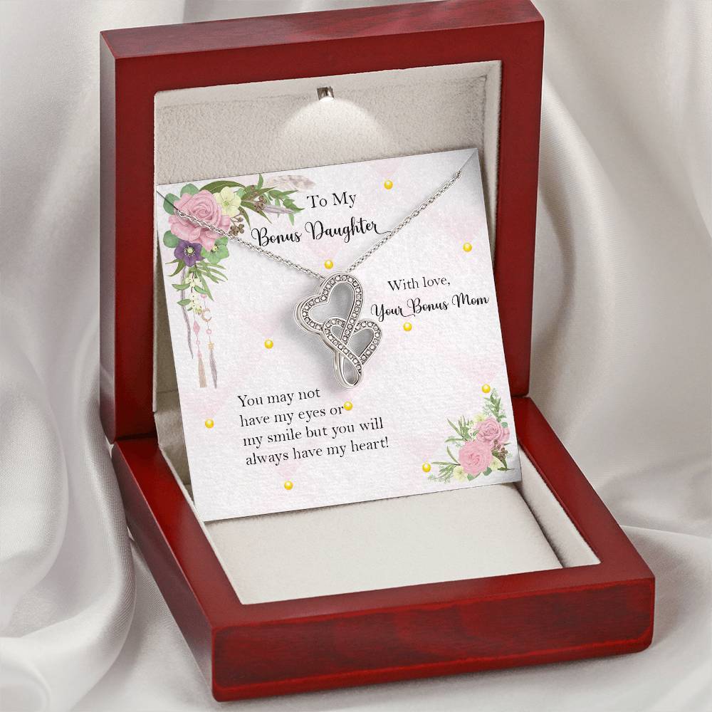 Bonus Daughter From Bonus Mom No Dna But You Have My Heart 1 Double Hearts Necklace