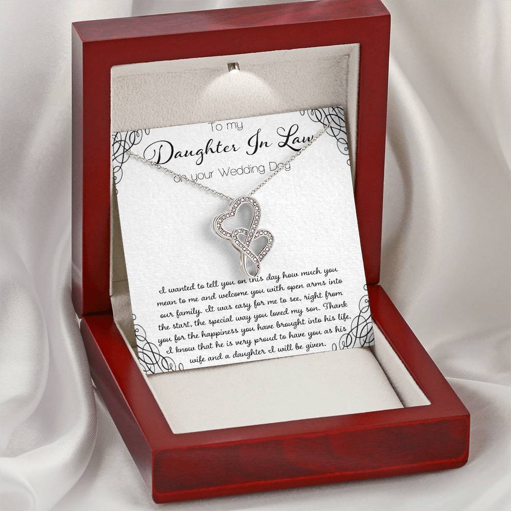 To My Daughter In Law On Your Wedding Day Double Hearts Necklace