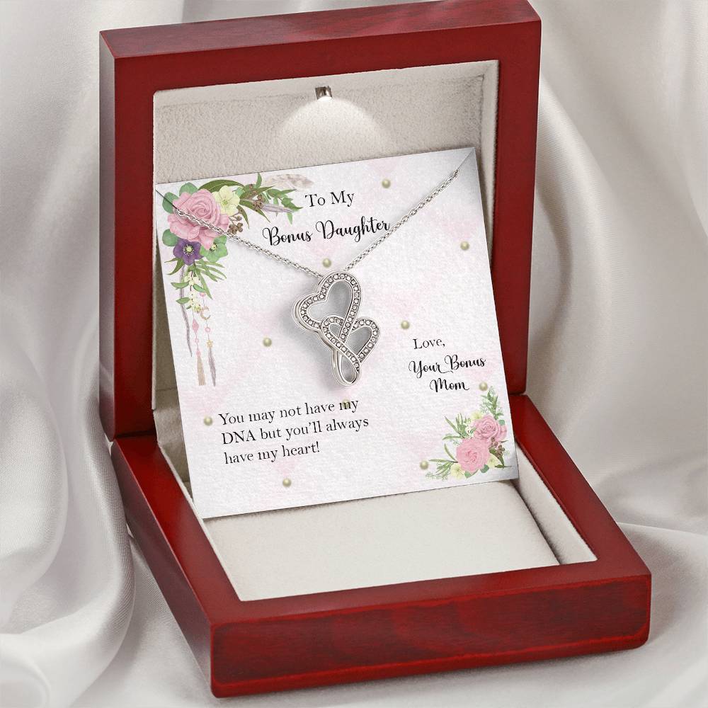 Bonus Daughter From Bonus Mom No Dna But You Have My Heart 6 Double Hearts Necklace