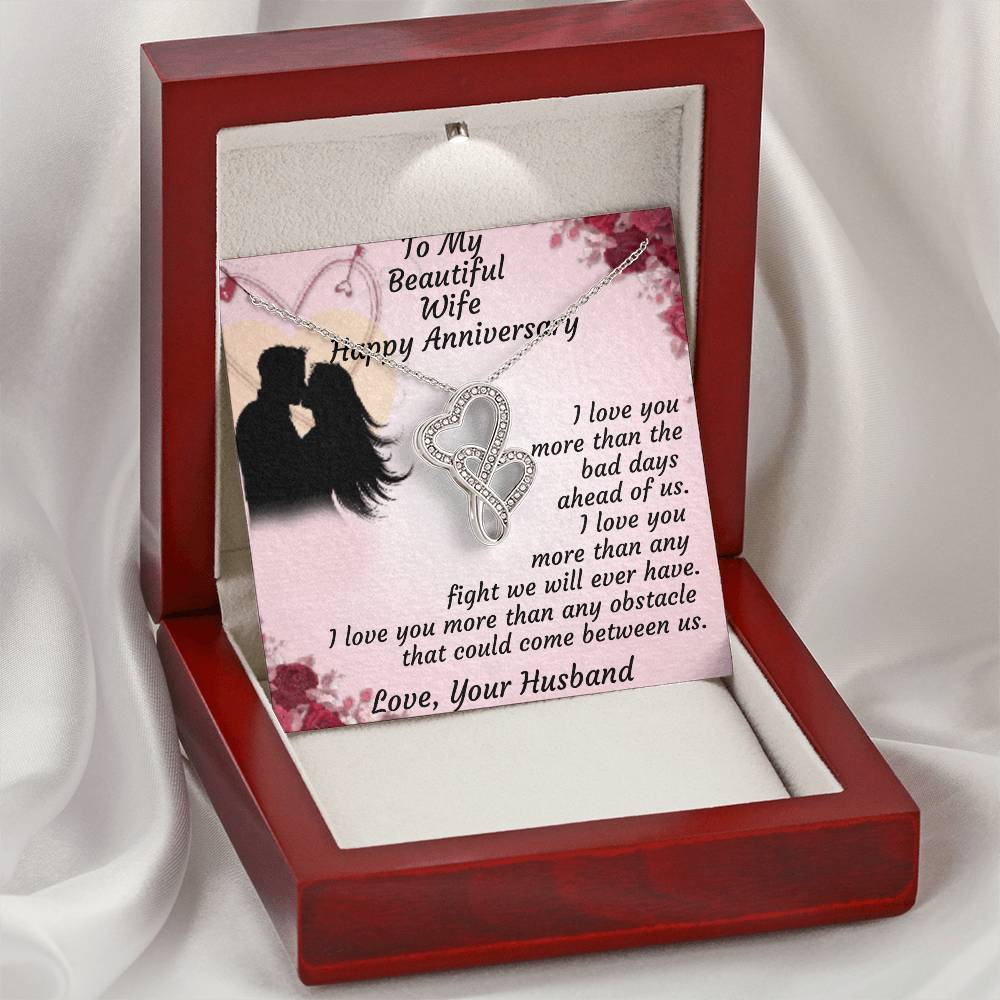 To My Beautiful Wife Happy Anniversary - Double Hearts Necklace