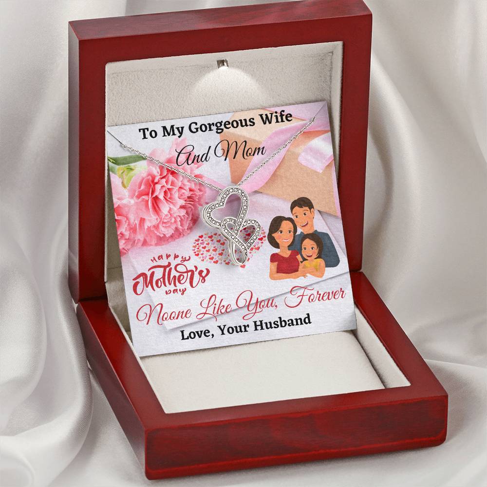 To My Gorgeous Wife And Mom Double Hearts Necklace