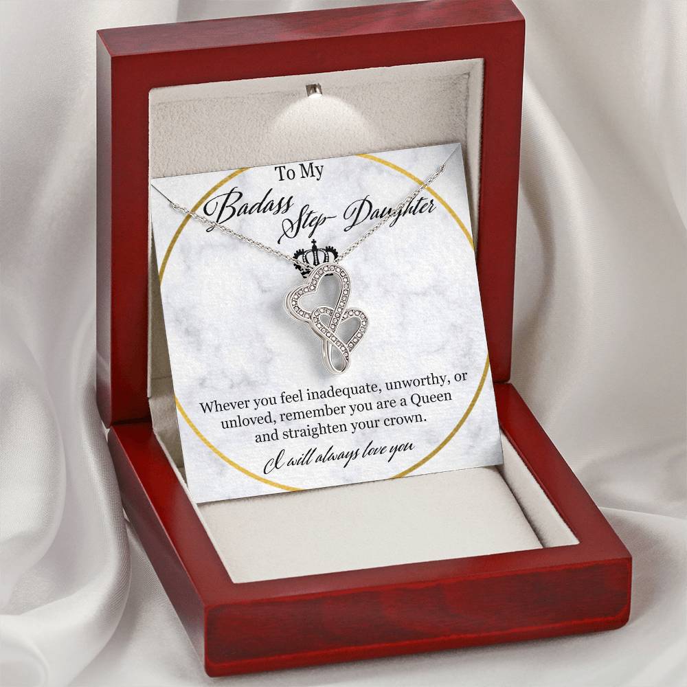 To My Badass Stepdaughter Double Hearts Necklace