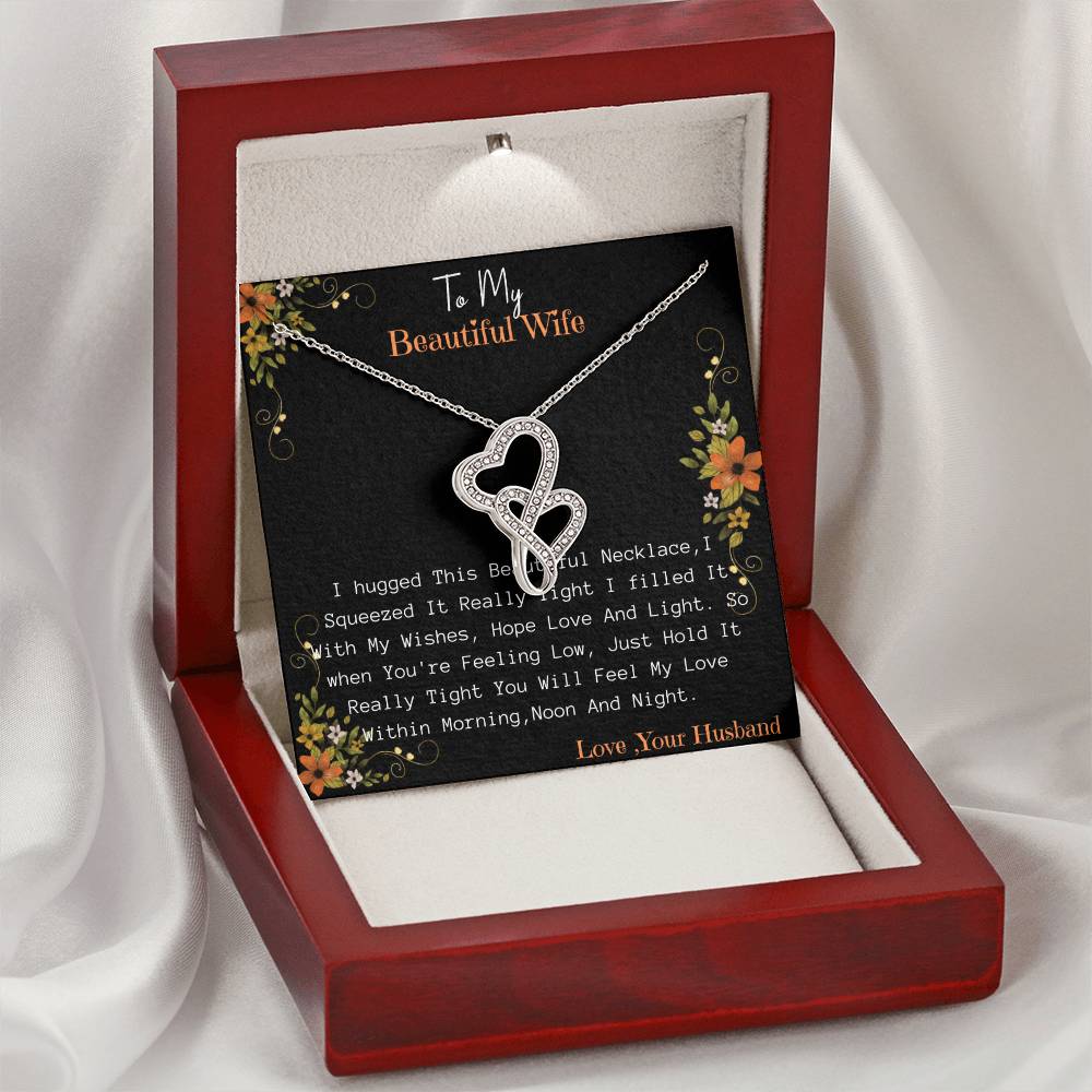 To My Wife Love Your Husband - Last Everything Necklace - To My Wife Necklace Anniversary Gift For Wife Gift For Wife Double Hearts Necklace