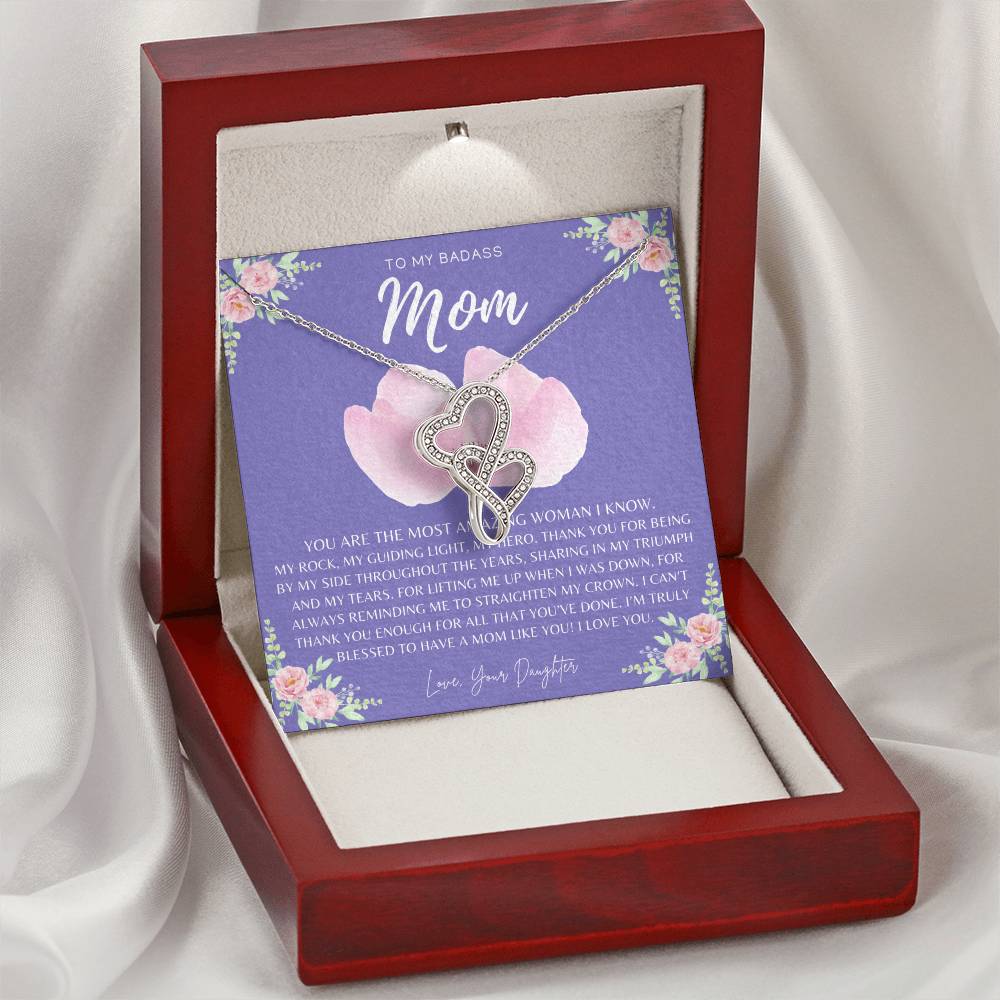 Badass Mom Gift To My Badass Mom Necklace Mother’S Day Gift Daughter To Mom Gift Gift From Daughter To Mom On Wedd Double Hearts Necklace