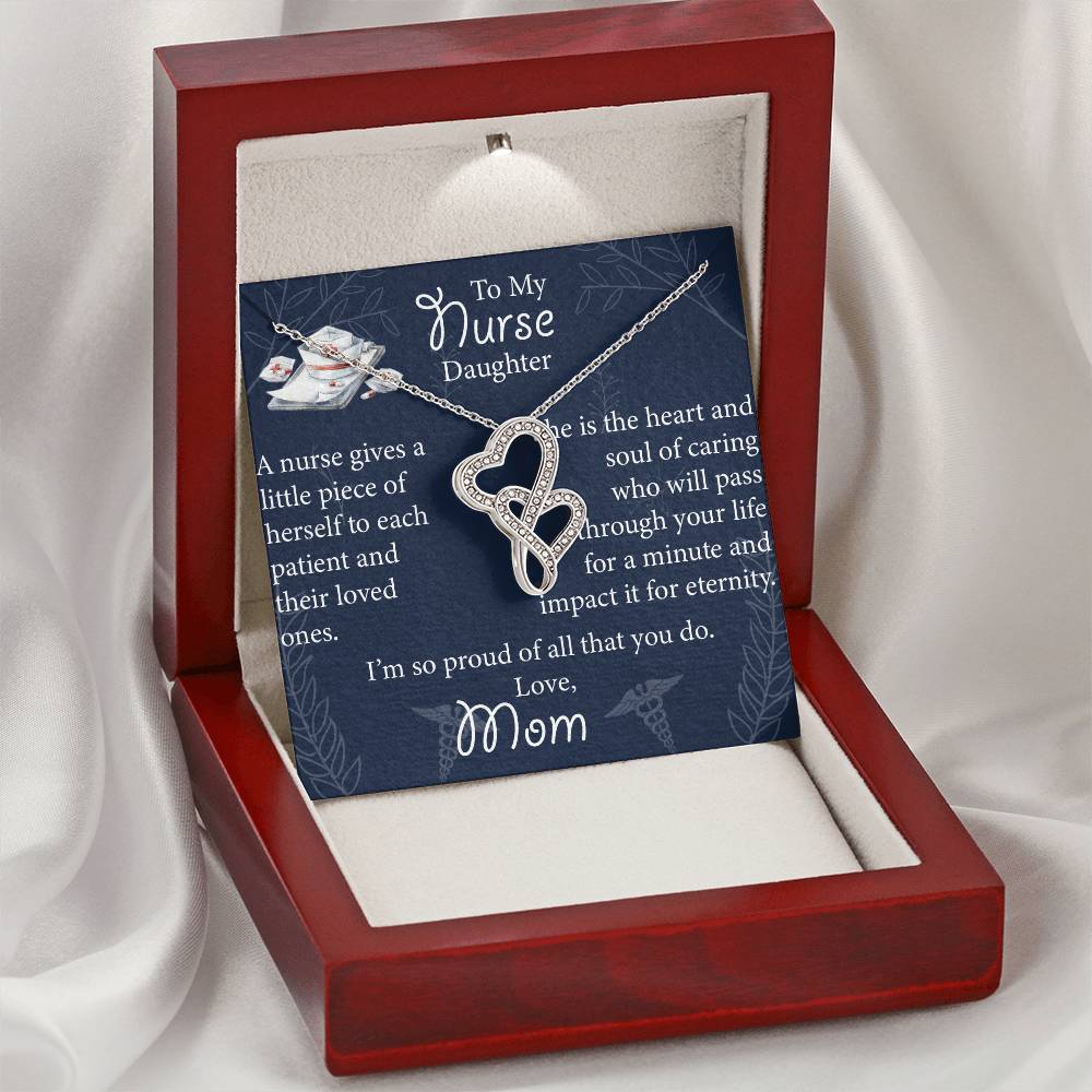 Double Heart Nurse Daughter Necklace - Mothers Day Gift For Nurse - Birthday Gift For Nurse Daughter - Gift Necklace Double Hearts Necklace