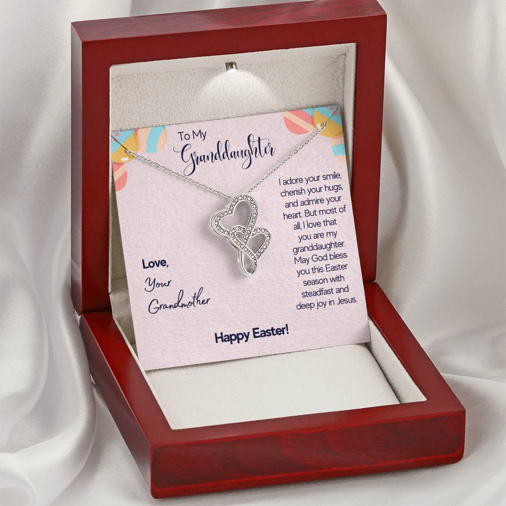 To My Granddaughter - I Adare Your Smile Cherish Your Hugs - Love Your Grandmother - Happy Easter - Necklace Double Hearts Necklace