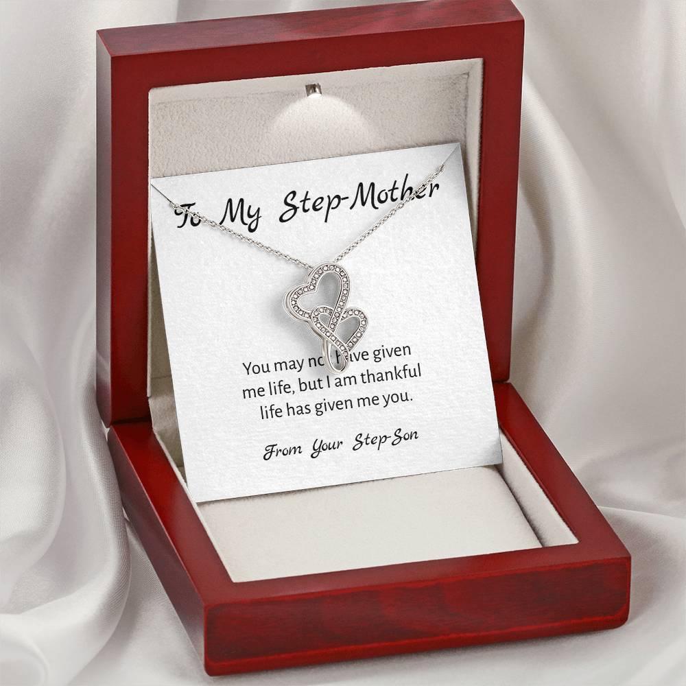 To My Step-Mother - From Your Step-Son - Necklace Double Hearts Necklace