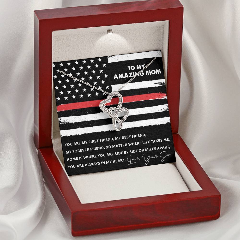 Fire Fighter Mom Necklace-Firefighter Mom Mother's Day Gift From Son-Fireman Mom Jewelry-Firefighter Mom Jewelry-Gift Double Hearts Necklace