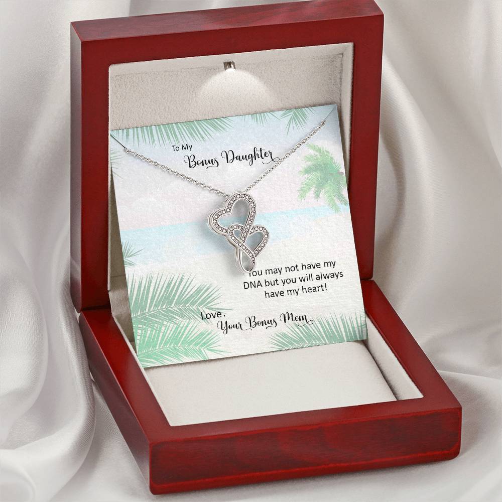 Bonus Daughter From Bonus Mom No Dna But You Have My Heart 4 Double Hearts Necklace