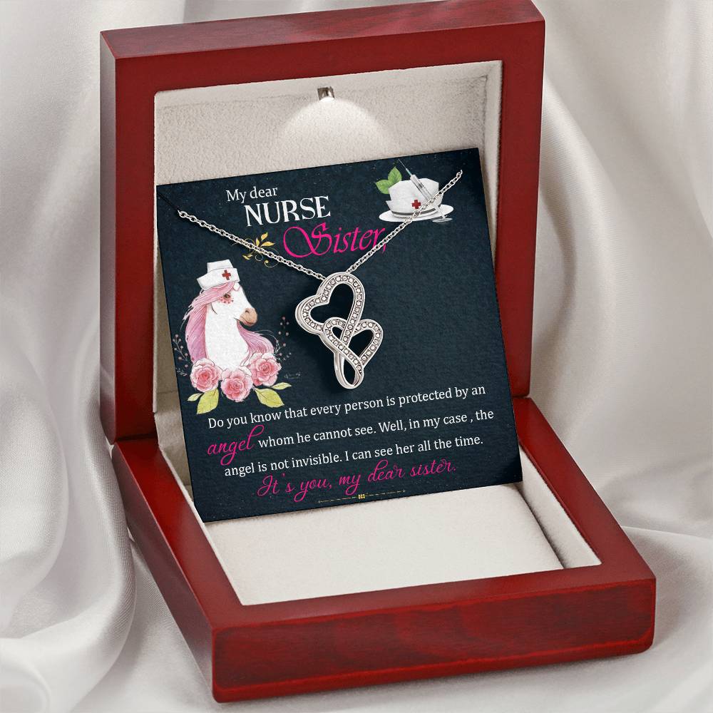 My Dear Nurse Sister - The Angel Is Not Invisible - Double Hearts Necklace