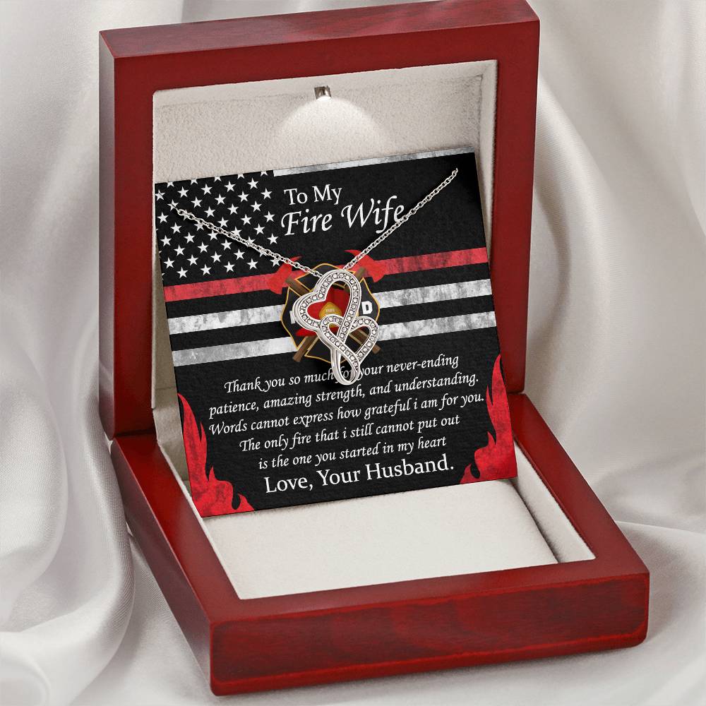 To My Fire Wife Love Your Husband - To My Fire Wife Necklace From Firefighter Husband Fire Wife Gift From Fireman Thin Double Hearts Necklace