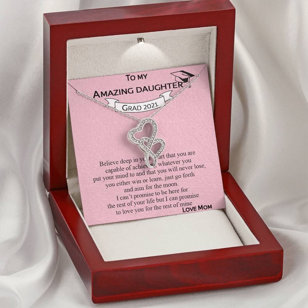 To My Amazing Daughter Necklace From Mom Motivational Message Card With Gift Box Keepsake Graduation Gifts For Daughte Double Hearts Necklace