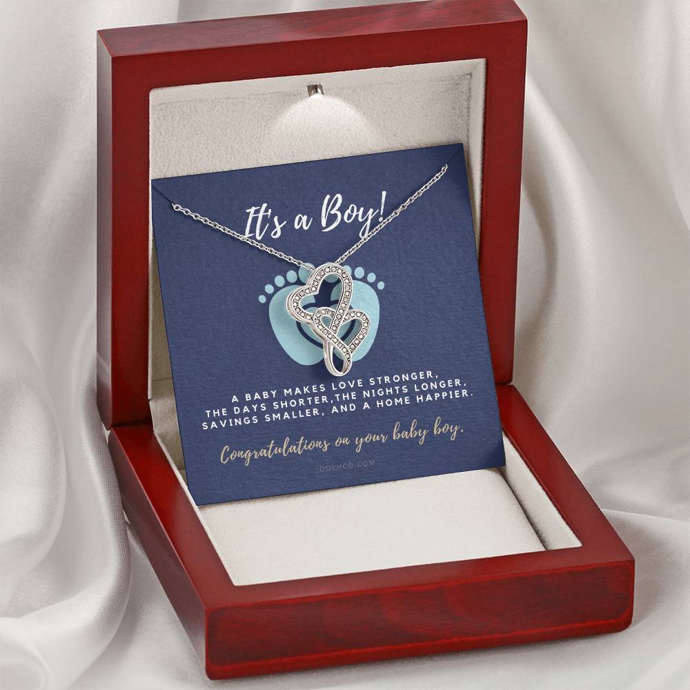 It's A Boy Necklace Gift For Mom Baby Boy Congratulations Baby Boy Shower Gift For Mom New Mom Necklace New Mom Gi Double Hearts Necklace