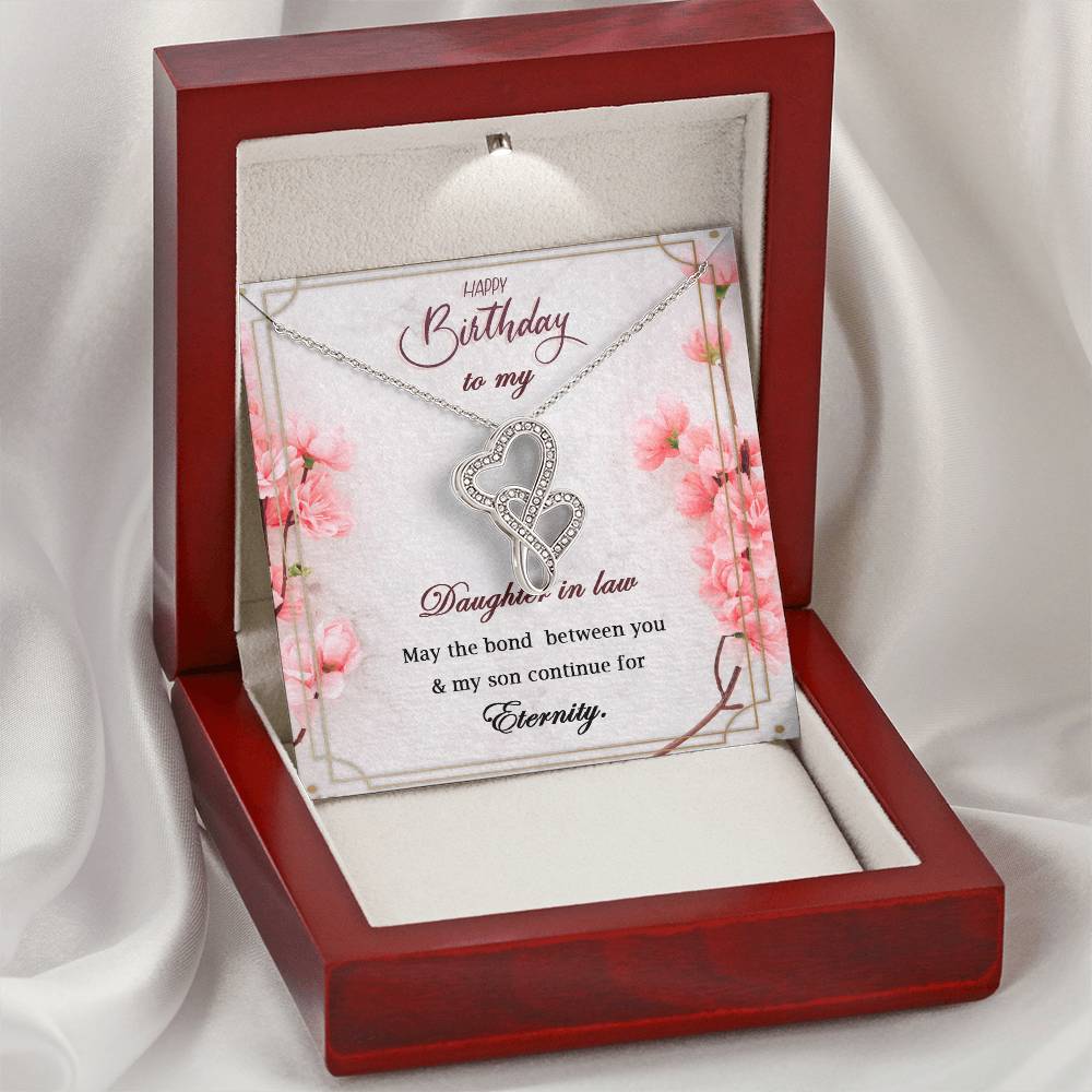 Birthday Gift For Daughter In Law- Double Heart Necklace With Message Card. Double Hearts Necklace